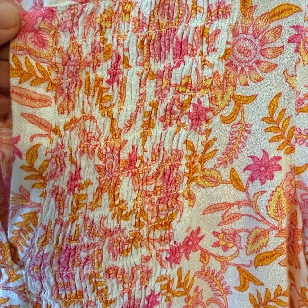 Lucky Brand Floral V Neck Blouse Pink Orange Women’s Medium